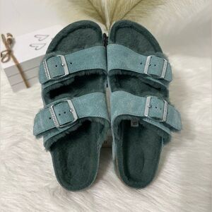 Birkenstock New Box has no lid Arizona Shearling Beryl Suede Regular Size 42